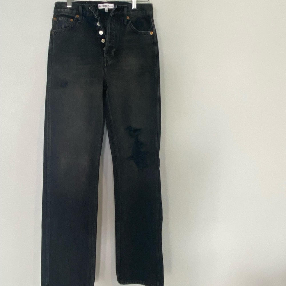 RE/DONE high rise loose wide leg denim jeans. Dark gray. Size 25.